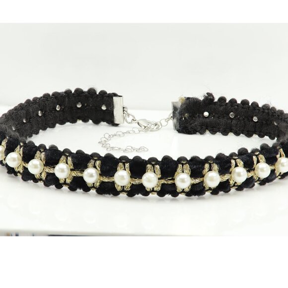 Fancy Pearl and Black lace Choker adjustable (#32) - Picture 8 of 9